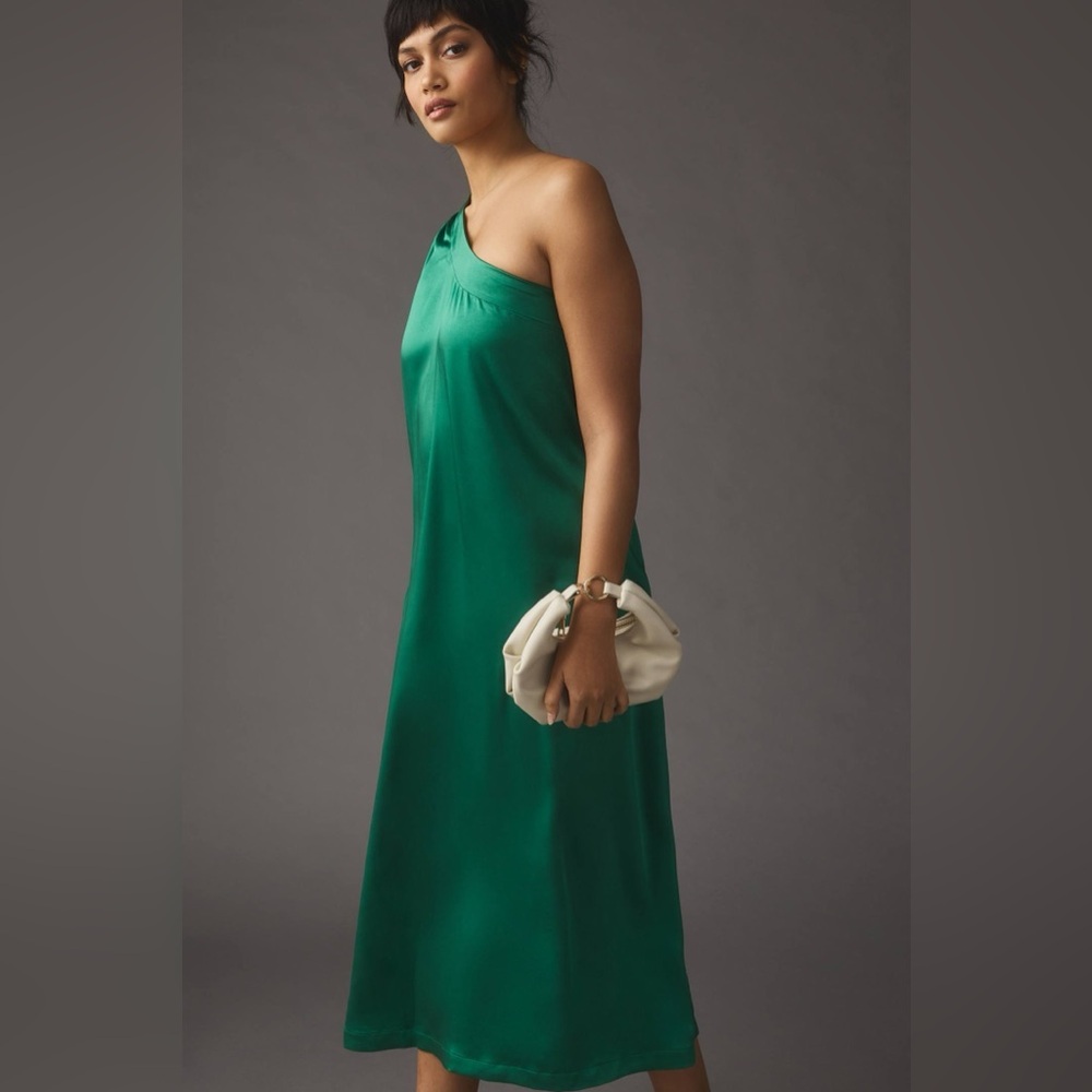 Anthropologie Green One Shoulder Dress